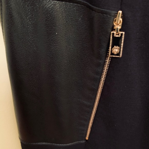 Black Pencil Dress at knee gold Metal Zippers & black leather accents US 10 - Picture 9 of 15